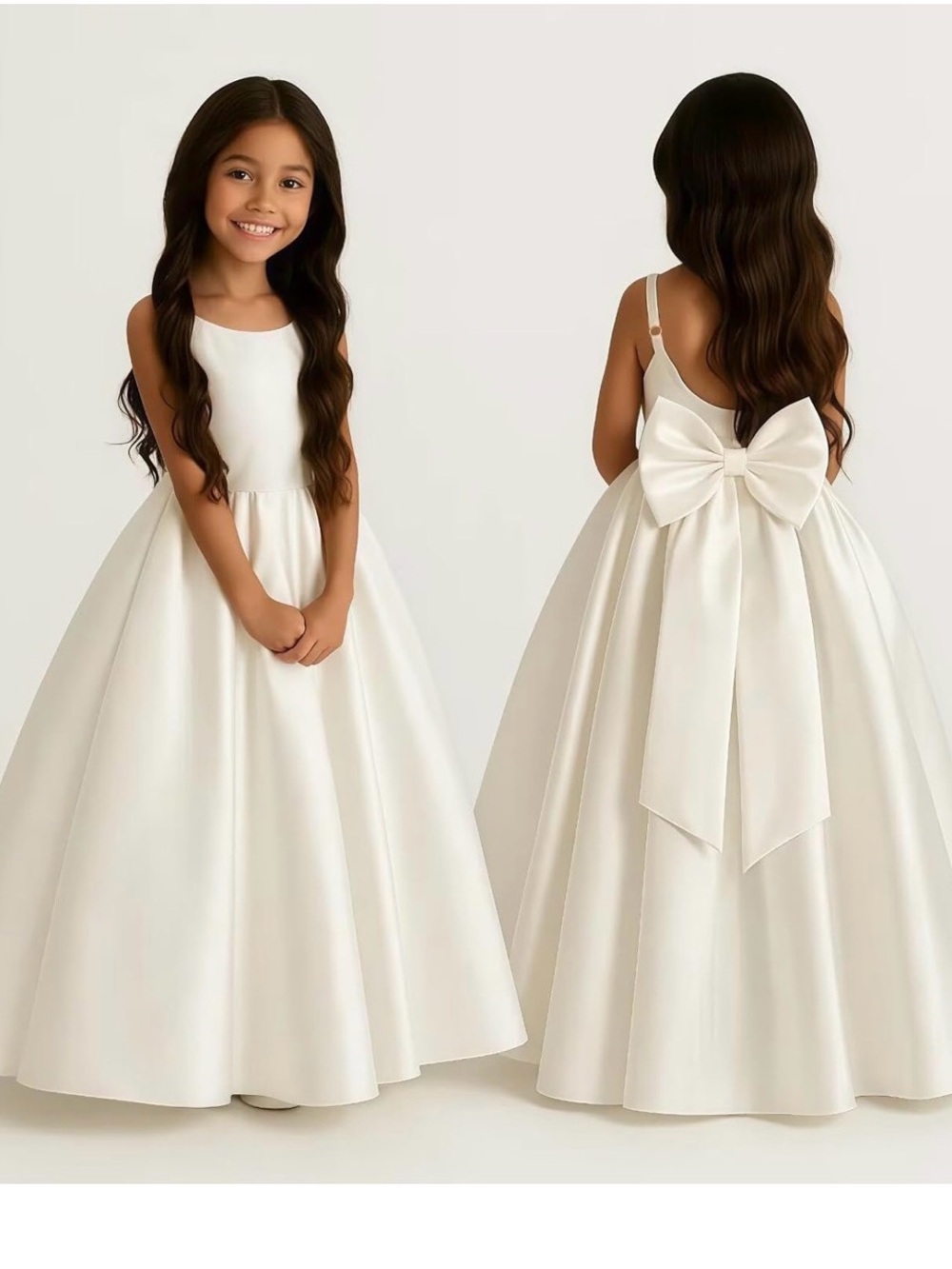 Ivory Satin Flower Girl Dress with Bow